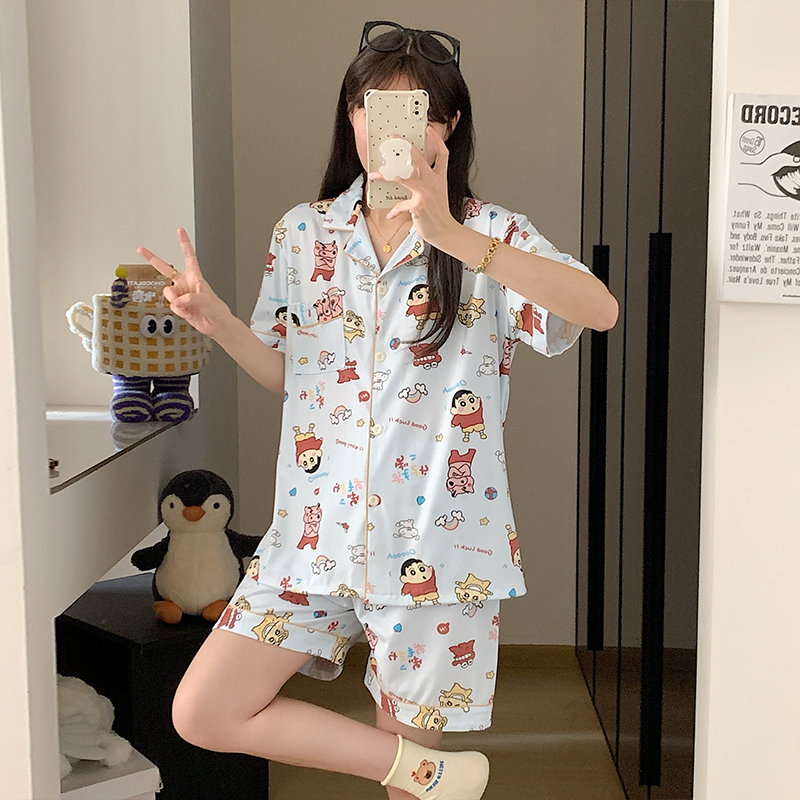 睡衣女夏季纯棉短袖卡通蜡笔小新