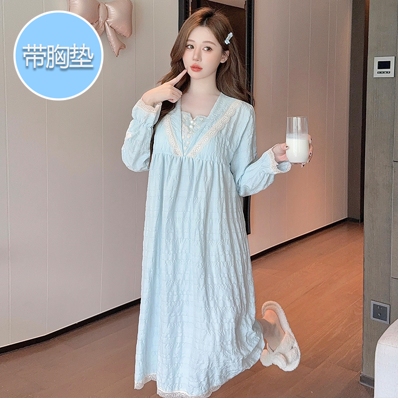 带胸垫睡裙女春秋季云朵棉加大码