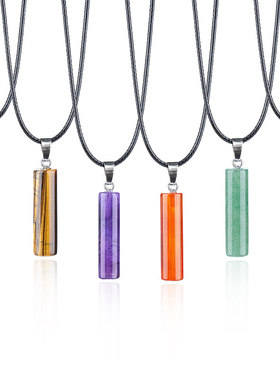 30mm天然水晶圆柱项链跨境欧美简约风玛瑙原石雕刻圆柱形宝石吊坠