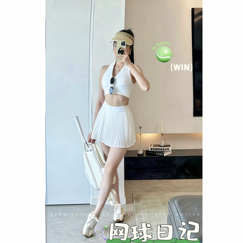 LexyAcyive【网球明星】老钱风露背含胸垫内衣健身百褶裙专业套装