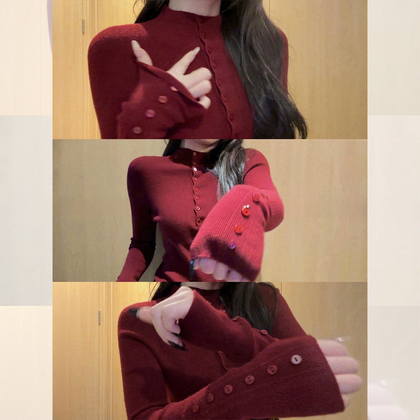 新年红色毛衣半高领长袖针织衫女春秋独特超好看内搭打底小衫上衣,女装/女士精品,毛针织衫,淘宝优惠券,粉丝福利购,淘宝优惠卷