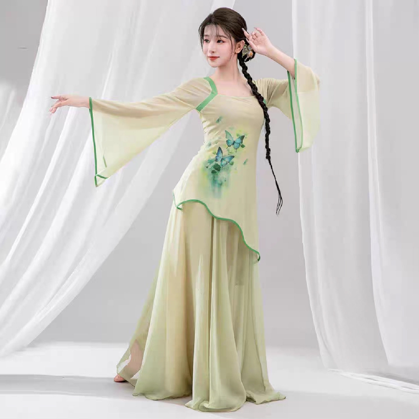 新款古典舞服女身韵新中式旗袍纱衣飘逸大裙摆仙气练功舞蹈演出服