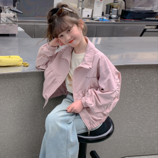 外套新款 时尚 洋气韩版 字母夹克上衣儿童短款 女孩蝙蝠袖 女童春秋装