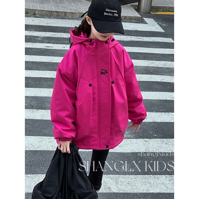 女童超好看冲锋衣火龙果色三合一可拆卸女款2025新款儿童外套秋冬