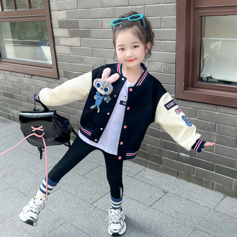 女童外套春秋款棒球服儿童秋季2024新款洋气女孩时髦上衣兔子警官