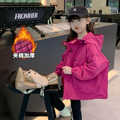 女童外套秋冬2024新款 洋气大童小女孩夹克儿童冬薄棉夹棉加厚上衣