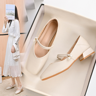 单鞋 粗跟玛丽珍女鞋 女春秋时尚 温柔配裙晚晚鞋 方头通勤工作鞋 法式