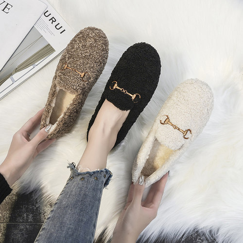 毛毛鞋女冬外穿羊羔毛豆豆鞋棉鞋