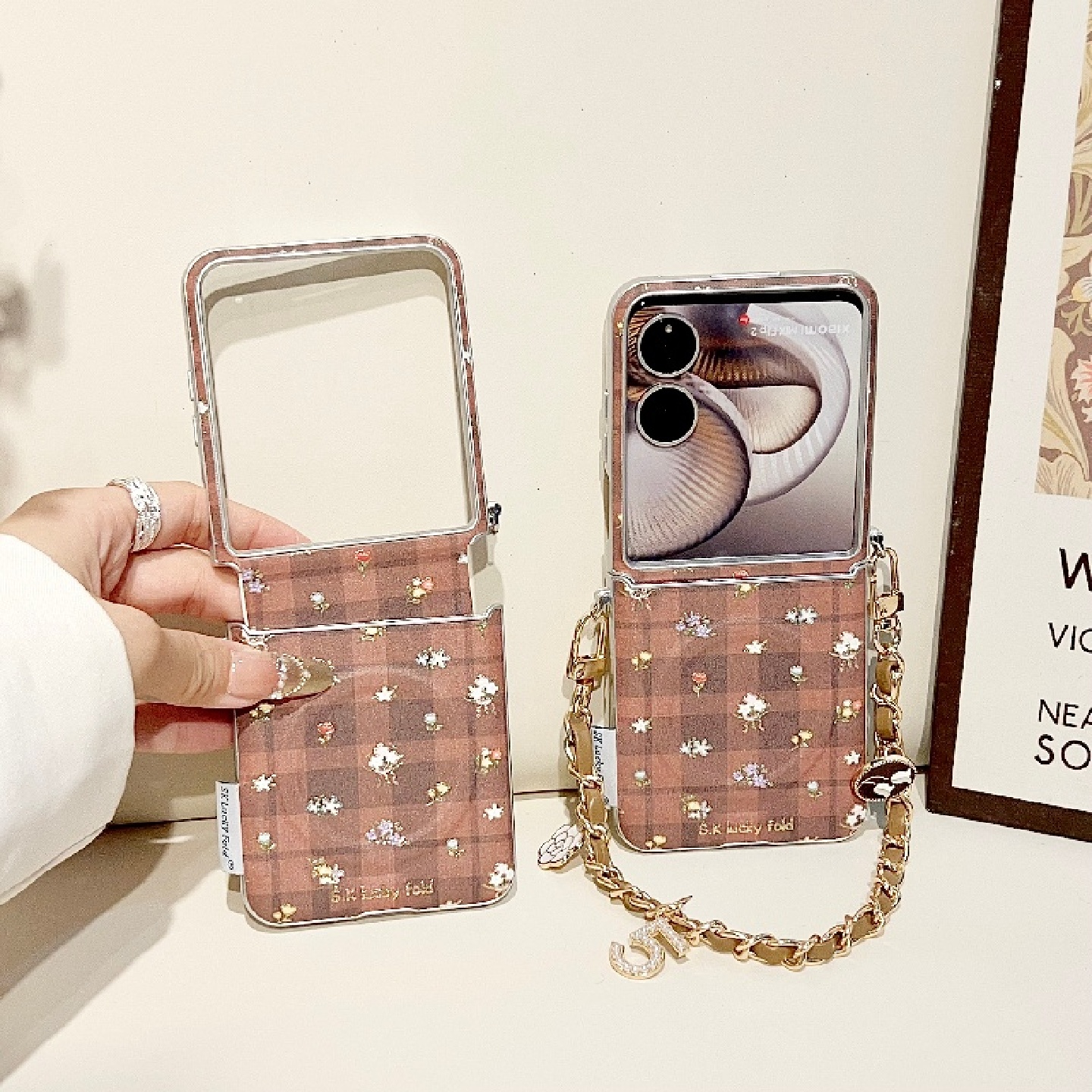 格子纹花朵小米MIXFlip2手机壳