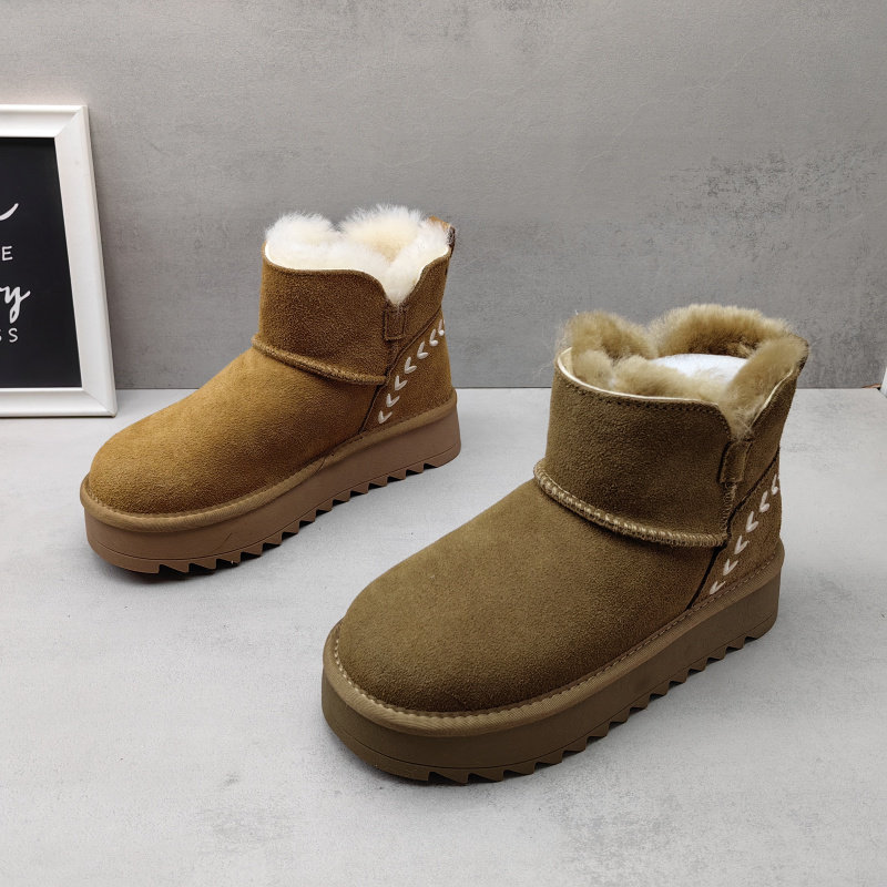 实拍2025冬款真皮翻毛牛皮羊毛加绒保暖女短靴厚底防滑雪地靴棉靴,女鞋,时尚雪地靴,淘宝优惠券,粉丝福利购,淘宝优惠卷