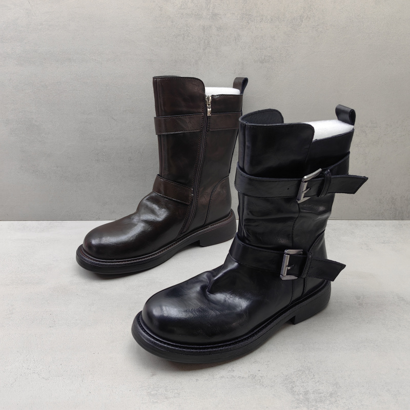 侧拉链机车靴女马丁靴短靴