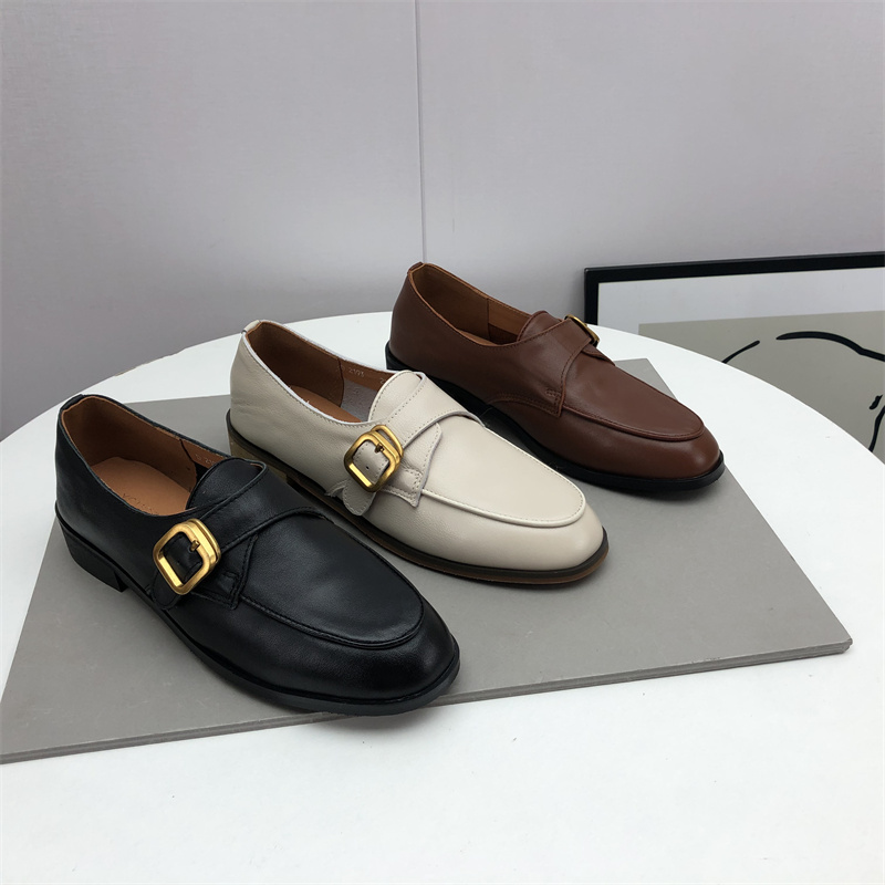 断码2024春季真皮女鞋英伦百搭软底低跟方跟圆头乐福鞋牛皮女单鞋