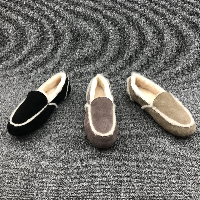 工厂圆头羊毛里保暖牛皮女单鞋