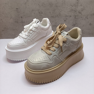 清仓2024秋季女鞋韩版系带休闲松糕底厚底运动板鞋小白鞋女单鞋