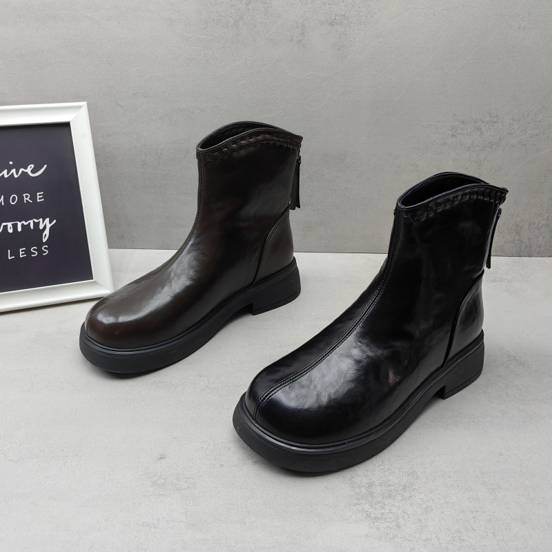 秋冬PU皮面加绒低粗跟切尔西女靴