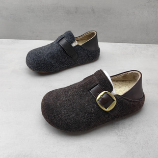 女厚底平底防滑休闲女棉鞋 实拍2025秋冬款 毛呢加绒保暖勃肯鞋