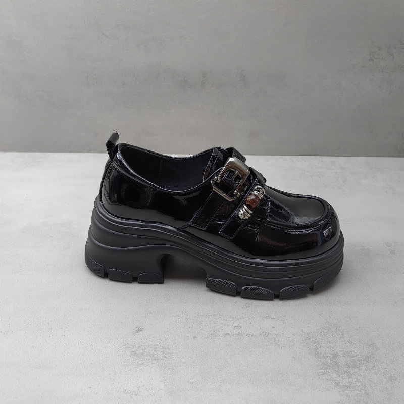 2026春款英伦风厚底粗跟乐福鞋PU漆皮皮带扣增高小个子女单鞋,女鞋,乐福鞋（豆豆鞋）,淘宝优惠券,粉丝福利购,淘宝优惠卷