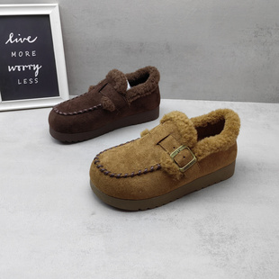 防滑一脚蹬懒人女棉鞋 实拍2025秋冬款 森系绒面加绒保暖女生勃肯鞋