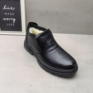 实拍2025冬款真皮高帮羊毛加绒保暖男士休闲商务防滑男皮鞋爸爸鞋