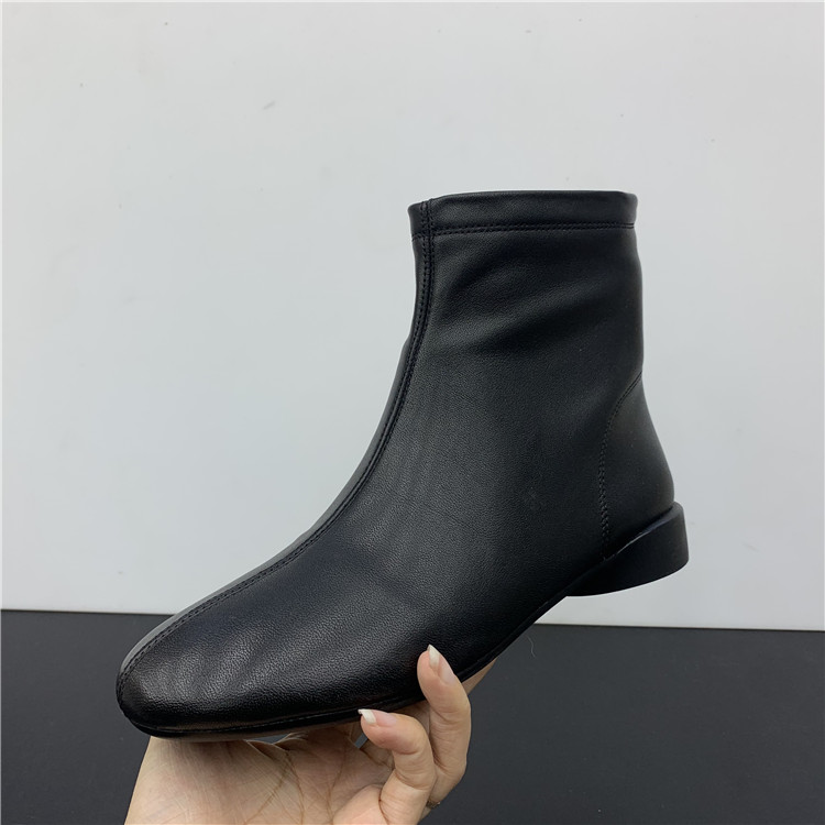 工厂清仓2020秋款真皮女鞋短筒女靴低方跟后拉链加绒牛皮女短靴