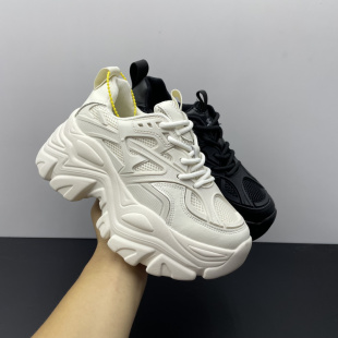 工厂清仓2021秋款真皮女鞋休闲厚底运动系带网布老爹鞋牛皮女单鞋