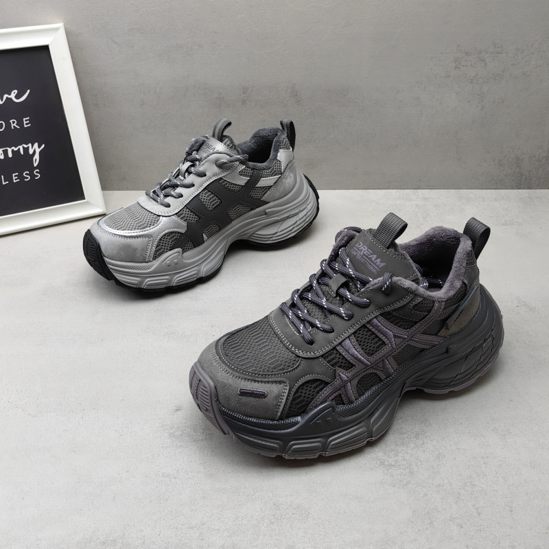 实拍2025冬款厚底增高老爹鞋