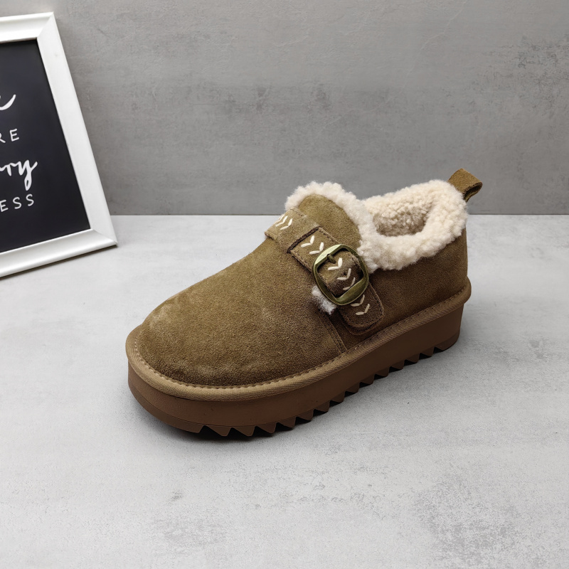 秋冬真皮加绒防滑厚底女勃肯鞋