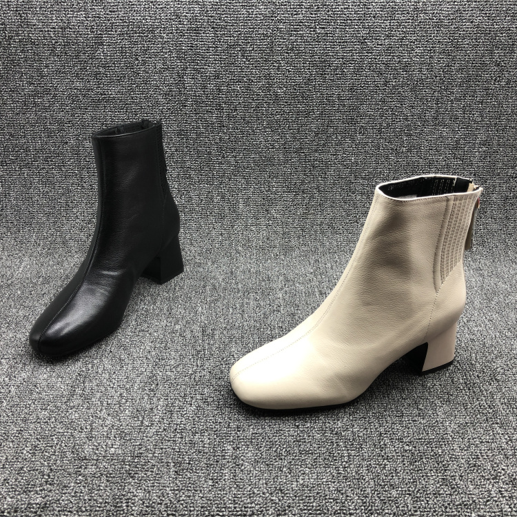 工厂清仓处理2019真皮女鞋粗跟