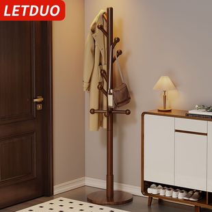 实木衣帽架家用晾衣架落地式卧室客厅挂衣架榉木晾衣杆室内挂包架