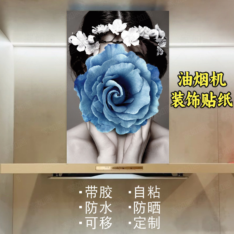 现代美女油烟机贴纸自粘防水