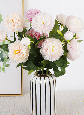 3头芙蓉牡丹花仿真花摆件