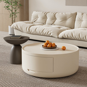 实木圆形茶几2025新款 环保无味 孕妇儿童可用 奶油风客厅家用边几