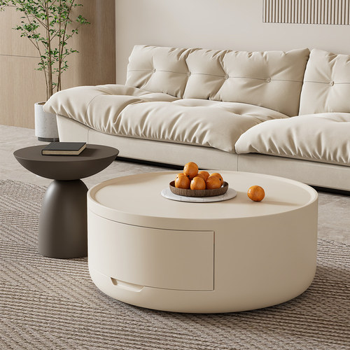 环保无味 孕妇儿童可用 实木圆形茶几2025新款奶油风客厅家用边几