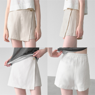 白色亚麻半身裙女高腰短款a字裤裙一体假两件超短半裙包臀短裙裤