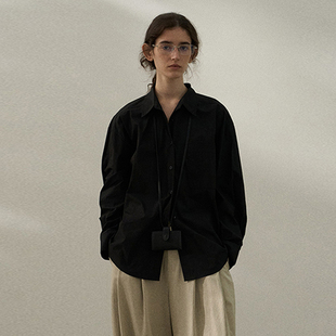 纯棉衬衣女款2025爆款秋冬黑色衬衫女上衣宽松oversize长袖外套