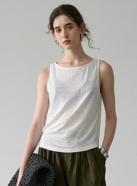 白色汉麻针织背心女外穿夏季薄款透气无袖上衣宽松小吊带内搭老钱