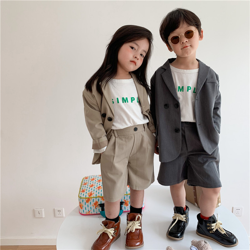 2024春夏新款儿童韩版校园季纯色西装外套男女童学院风礼服套装潮