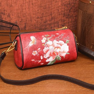 国潮刺绣牡丹枕头包包女2026新款真皮软pu皮女士小包单肩斜挎女包