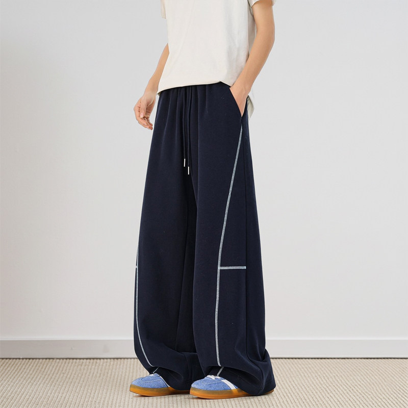 日系复古藏青色明线设计休闲裤男潮牌简约百搭休闲卫裤运动裤子潮,男装,卫裤,淘宝优惠券,粉丝福利购,淘宝优惠卷