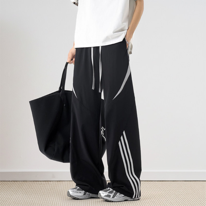 美式复古三条杠阔腿弯刀卫裤男女同款潮牌宽松休闲运动休闲裤男裤,男装,休闲裤,淘宝优惠券,粉丝福利购,淘宝优惠卷