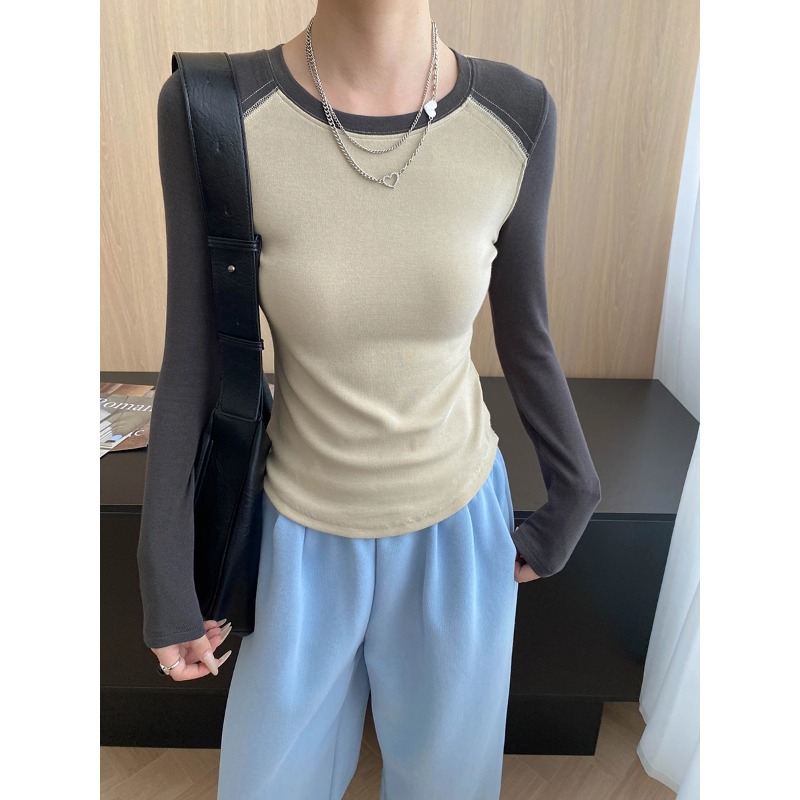 司南 穿出小蛮腰 美式复古撞色插肩袖修身显瘦T恤打底衫 SN7832
