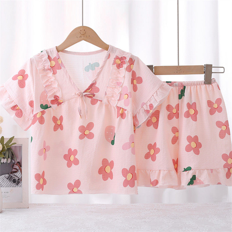 2025新款女童睡衣夏季薄款梭织纯棉纱套装大童儿童女孩公主家居服