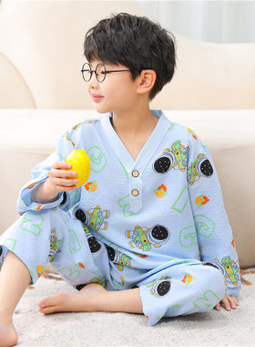 春夏新款男女童家居服云朵绵中大童睡衣空调服长裤套装