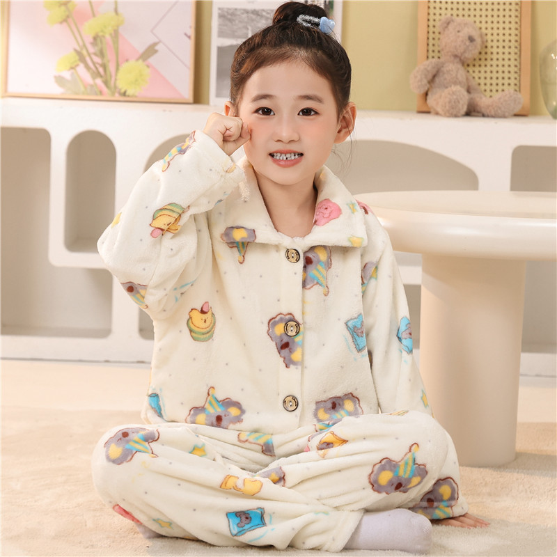 秋冬儿童珊瑚绒卡通家居服套装