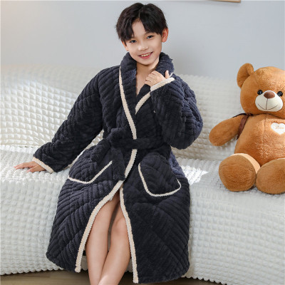 儿童睡袍冬季家居外穿加绒三层