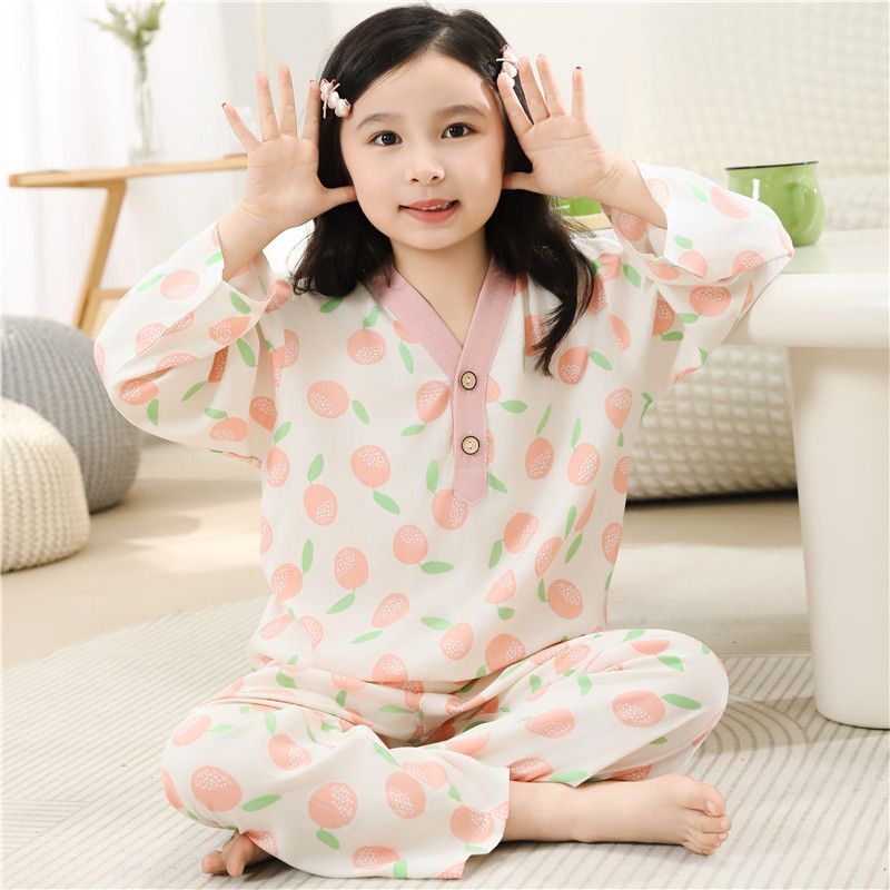 棉绸睡衣男童套装夏季儿童女童长袖家居服空调服宝宝夏款童装服装