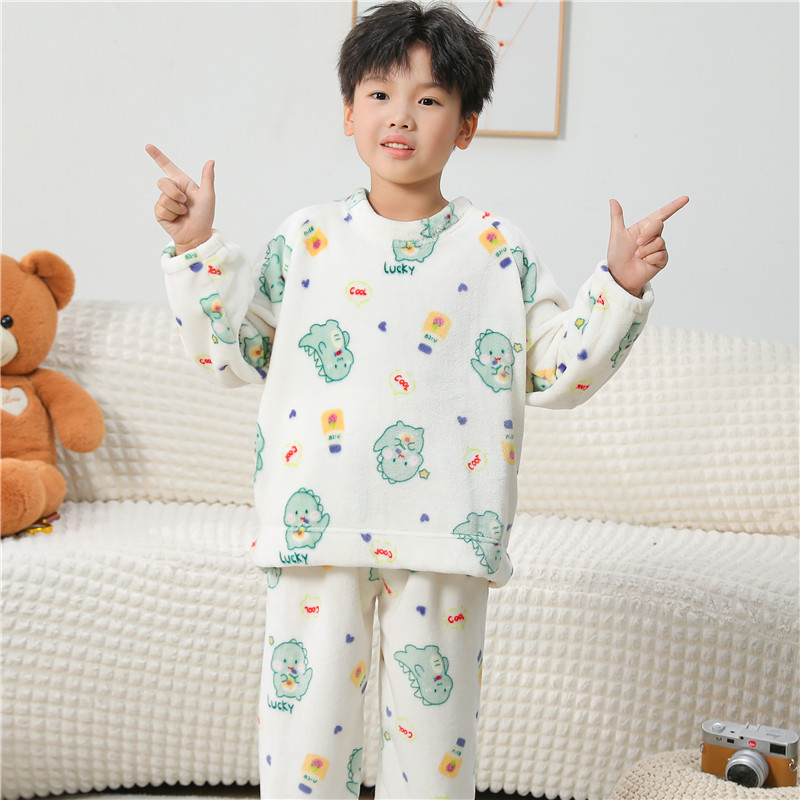 儿童睡衣套装秋冬新款男女童加绒加厚居家服中大童百搭可外穿睡衣