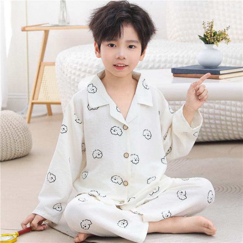 夏季儿童西装领睡衣女童男童云朵棉女孩中大童家居服套装宝宝睡衣