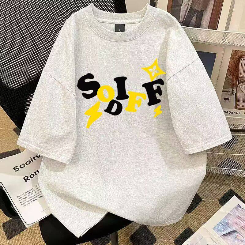 100%纯棉重磅字母短袖t恤男夏季2025新款美式休闲高街情侣宽松上