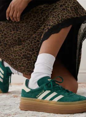 Adidas/阿迪达斯 三叶草 Gazelle Bold 绿色厚底低帮板鞋 JI0325